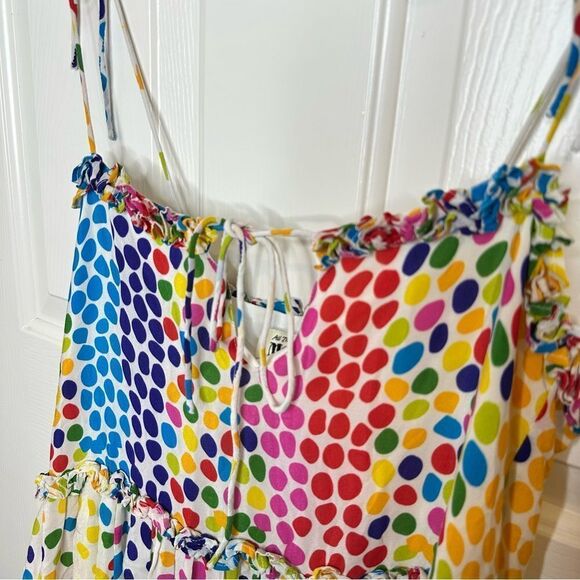 All Things Mochi Blessica White Multicolor Polka Dot Ruffle Tiered Mini Dress M - Picture 5 of 8